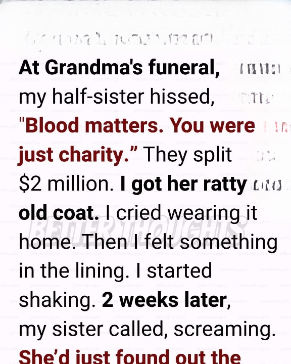 They Gave Me Grandma’s Old Coat and Split $2 Million—But What Was Hidden in the Lining Left My Sister Screaming
