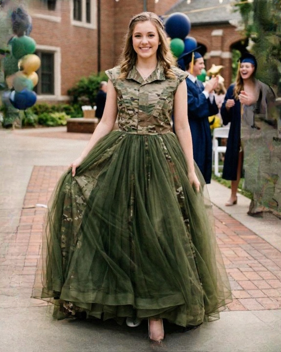 They Mocked My Prom Dress Made from My Dad’s Uniform — Then a Knock at the Door Changed Everything