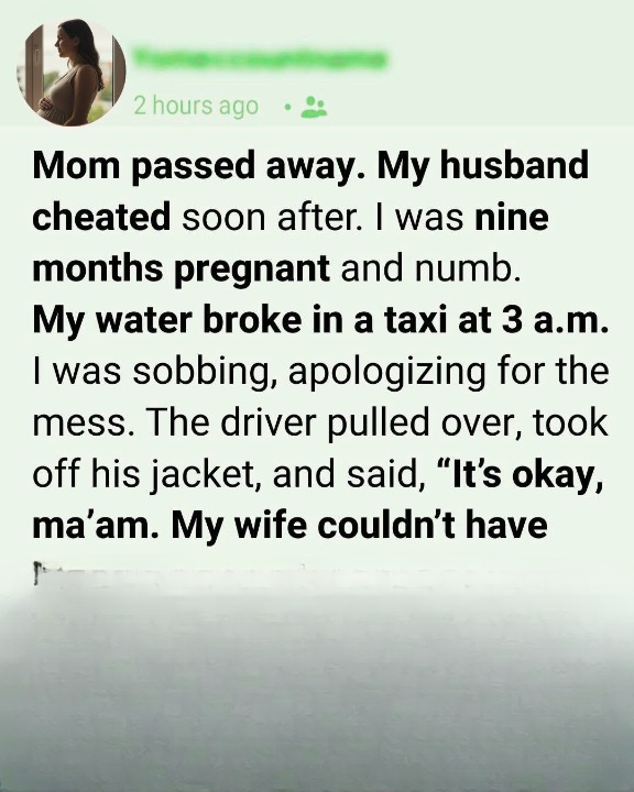 My Water Broke in the Back of a Taxi While My Life Was Already Falling Apart After My Mother’s Death and My Husband’s Betrayal — But the Taxi Driver Pulled Over, Held My Hand Through Labor, and What He Did After My Daughter Was Born Changed My Life Forever